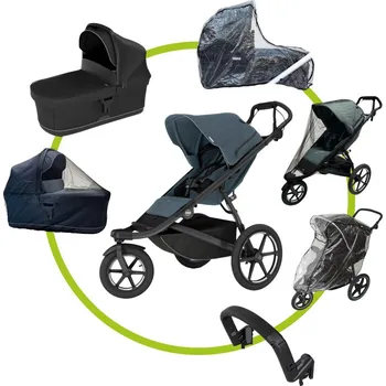 Kočárek Akční set Thule Urban Glide 3 Dark Slate s magnetickou sponou + korba + pláštěnka Emitex + madlo Thule + pláštěnka na korbu Emitex+ univerzální moskytiéra na korbu a sporťák