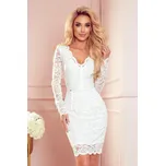 numoco Dámské krajkové šaty v ecru barvě s dlouhými rukávy a