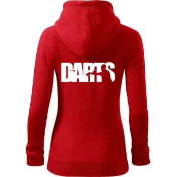 Dámská mikina Darts - nápis se šipkařem - Dámská mikina trendy zipper s kapucí - S ( Červená )