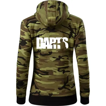 Dámská mikina Darts - nápis se šipkařem - Dámská mikina trendy zipper s kapucí - XS ( Zelený maskáč )