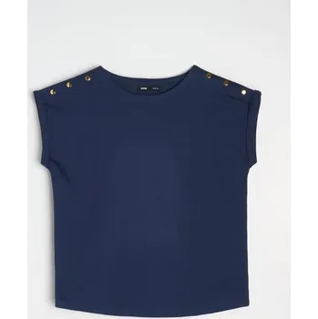 Dámská halenka Sinsay - Tričko s krátkým rukávem a ozdobným výstřihem - námořnická modrá - 759BB-59X - 759BB-59X-XXS