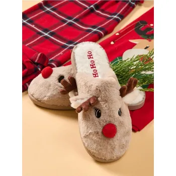 Dámské pantofle Sinsay Plyšové vánoční bačkory ve tvaru sobů béžová