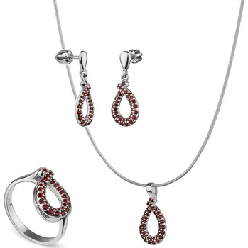 Souprava šperků Stříbrný set šperků 1421 s českým granátem, rhodiovaný - kapka Velikost: 52, Zapínání: balónek, Délka řetízku: 50 cm