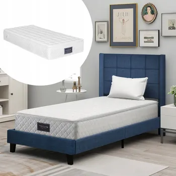 Postel Jednolůžková čalouněná postel 90x200 cm modrá + matrace s pružinami