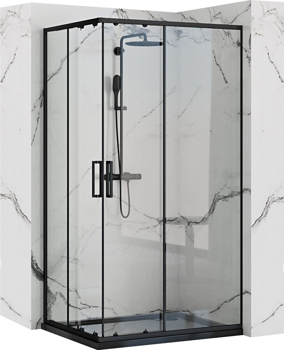 Obdélníkový sprchový kout REA PUNTO 80x100 cm, černý/transparent + vanička Savoy bílá