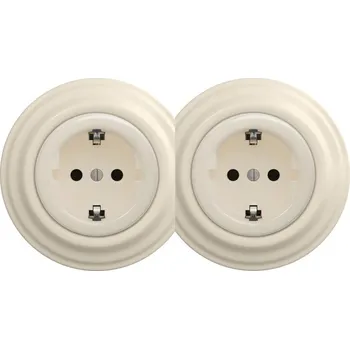 Elektrická zásuvka Kliklap - Dvojitá retro zásuvka domovní s rámečkem SCHUKO 230V/16A béžová