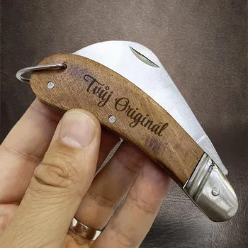 kapesní nůž Dřevěný nožík na houby s vlastním textem, rukojeť 10,5 cm + prémiové dárkové balení BE Original