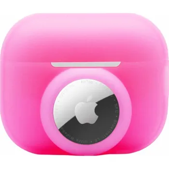 Telefonní příslušenství 2v1 silikonový ochranný obal pro AirPods Pro 2 / AirTag - růžový svítící ve tmě