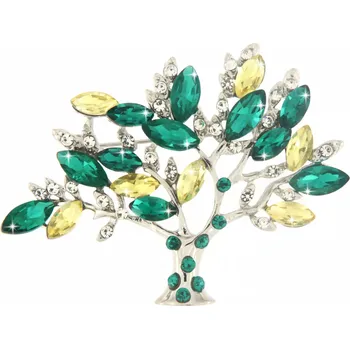 Brož Brož - strom ozdobený zeleno-žlutými zirkony, stříbrné barvy 9001463-1