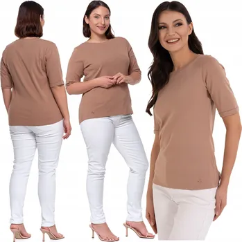 Dámská košile DÁMSKÁ BAVLNĚNÁ BLŮZKA S KRÁTKÝM RUKÁVEM MORAJ PROUŽKOVANÁ BÉŽOVÁ 3XL