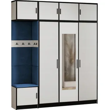 Šatní skříň Šatní skříň s nástavcem DIOR 14 bílá + modrá látka sedák