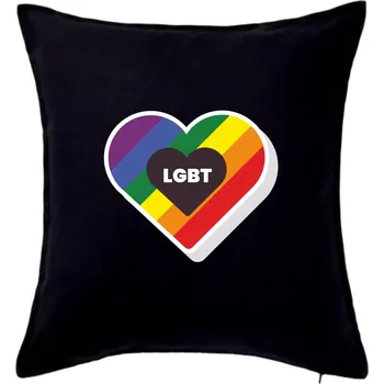 Polštář LGBT srdce duhové - Polštář 50x50 - 50x50 - Pouze potah ( Černá )