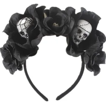 Party dekorace Čelenka do vlasů Jeairts černá s lebkami