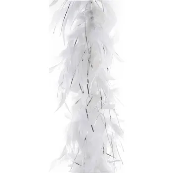 Karnevalový doplněk Péřové boa bílé se stříbrnými nitkami 2m