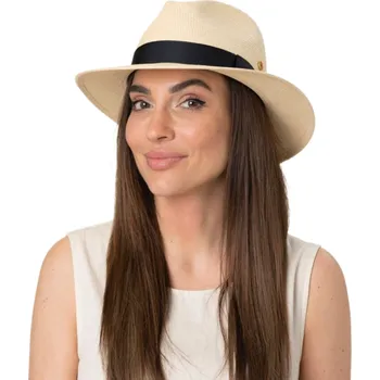 Klobouk Luxusní panamský klobouk Fedora s černou stuhou - Mayser Menton - UV faktor 80 Velikost: 61 cm (XL)