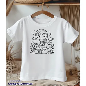 Dětská móda Tričko jako omalovánka Tričko k vybarvení, dětské, MOŘSKÁ PANNA sedící na kameni, 1 ks zvolte VELIKOST textilu ZDE:: 7/8 let Beagle