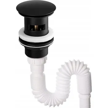 Sifon Zátka umyvadlová klik klak velká s přepadem černá + harmonikový sifon