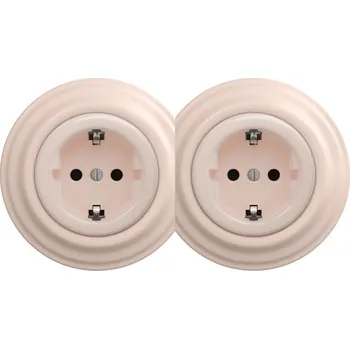 Elektrická zásuvka Kliklap - Dvojitá retro zásuvka domovní s rámečkem SCHUKO 230V/16A starorůžová