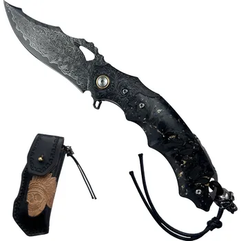 kapesní nůž CHZ Zavírací nerezový damaškový nůž "MORS AUREA" s pouzdrem