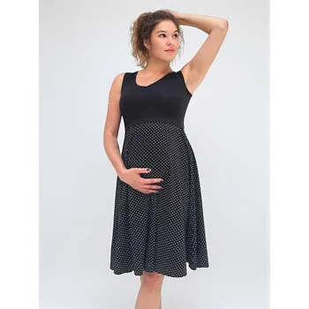 Těhotenská móda Letní těhotenské a kojící šaty 3v1 Flores - černé s puntíkem Velikost: L
