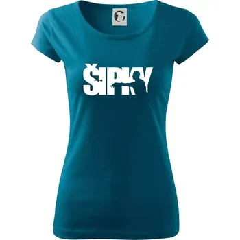 Dámské tričko Šipky - nápis se šipkařem - Dámské triko Pure - M ( Petrolejová )