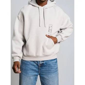 Pánská mikina Sinsay - Mikina s kapucí Comfort Fit s výšivkou - béžová - 5040O-02X - 5040O-02X-3XL