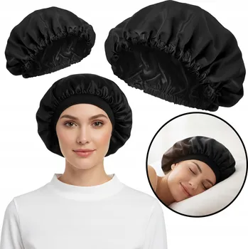 Čepice Saténová čepice na spaní a pod paruku, černá, pro noční péči