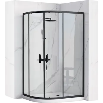 Asymetrický sprchový kout REA LOOK PRAVÝ 80x100 cm, černý/transparent + vanička Look bílá