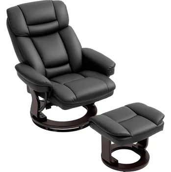 Křeslo HOMCOM Relaxační křeslo s podnožkou, polohovatelné křeslo, potah imitace kůže, čalouněné křeslo se sklopným opěradlem, černá barva
