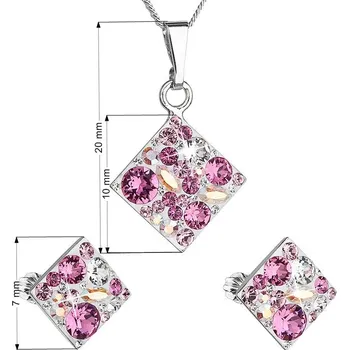 Souprava šperků EVOLUTION GROUP CZ Sada šperků - čtverce s kameny Crystals from Swarovski® Rose - 39126.3