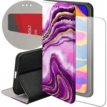 Pouzdro na mobilní telefon FLIPOVÉ POUZDRO PRO HUAWEI P30 RŮŽOVÝ MRAMOR PURPUROVÝ RŮŽOVÝ MRAMOR + SKLO
