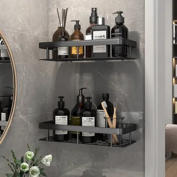 Koupelnový nábytek 2KS KOUPELNOVÁ POLICE DO SPRCHY Samolepicí Lze vrtat matná černá