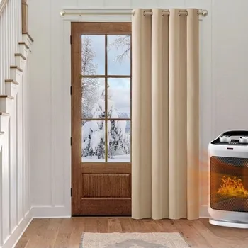 MIULEE Zatemňovací závěs béžový, neprůhledný, s očky, termozávěs, tepelná ochrana, dveřní závěs, 1