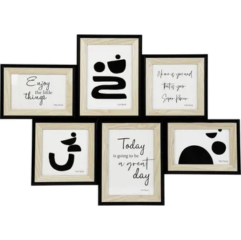 Rám na obraz Fotorámeček pro 6 ks foto Valetta 61x44 cm, přírodní/černá, dřevo