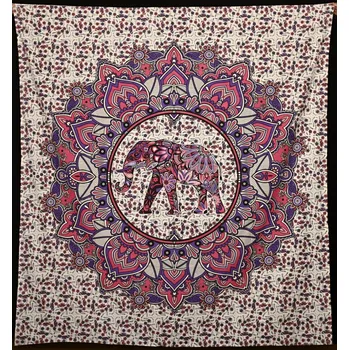 Přehoz na lůžko Mandala velká Slon fialovo-červená