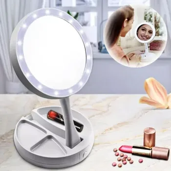 Kosmetické zrcátko Skládací zvětšovací kosmetické zrcátko s LED podsvícením