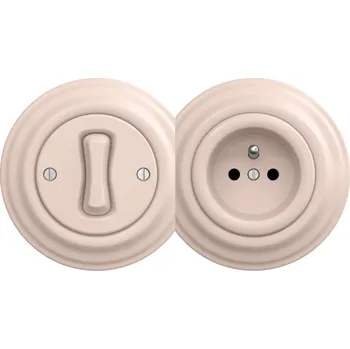 vypínač Kliklap - Retro jednopólový vypínač č. 1 a zásuvka 230V s rámečkem starorůžová