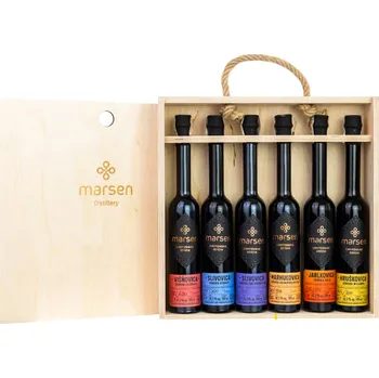 Pálenka Marsen sada 6x láhev 42,3% 0,1l v dřevěném boxu