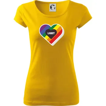 Dámské tričko LGBT srdce duhové - Dámské triko Pure - L ( Žlutá )