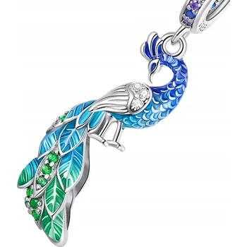 Přívěsek Přívěsek na náramek Trusky měď postříbřená 925, vícebarevný páv