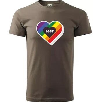 Pánské tričko LGBT srdce duhové - Klasické pánské triko vyšší gramáže - 4XL ( Army )