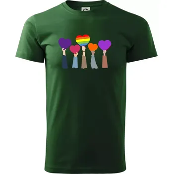 Pánské tričko LGBT ruce srdce - Triko extra velké (5-8XL) - 7XL ( Lahvově zelená )