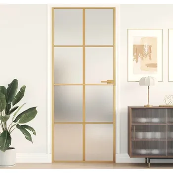 Interiérové dveře vidaXL Interiérové dveře bílé 83x201,5 cm tvrzené sklo a hliník úzké [153663] Barva: Zlatá a matná