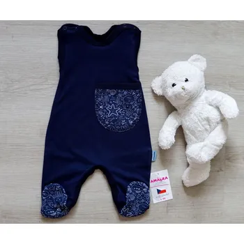 Dupačky AMÁLKA Bavlněné, tmavě modré dupačky s kapsou, mořský svět Velikost: 74