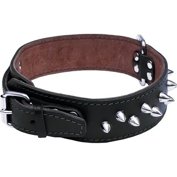 Obojek pro psa Bafpet Kožený obojek MOLOSS, zdobený ostny 2ř. - Černý, 50mm × 70cm /65-71/ 08123