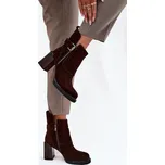 Kozačky z přírodního semiše na podpatku s přezkou Vinceza