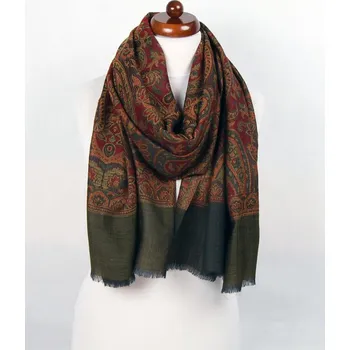 Šála Kašmírská vlněná pašmína Khani Jamavar exclusive zeleno-červená