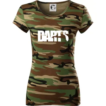 Darts - nápis se šipkařem - Dámské maskáčové triko - S ( Hnědý maskáč )
