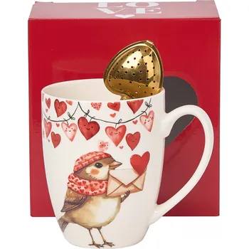 DUO PORCELAIN Hrnek s čajovým infusérem VRABEC