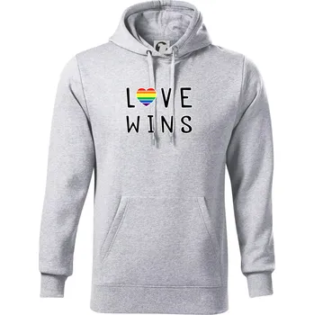 Pánská mikina Love wins nápis - Mikina pánská Cape s kapucí - 5XL ( Světlešedý Melír )